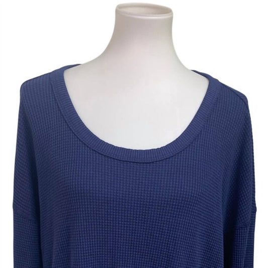 Women's Cotton Scoop Neck Long Sleeve Waffled Top