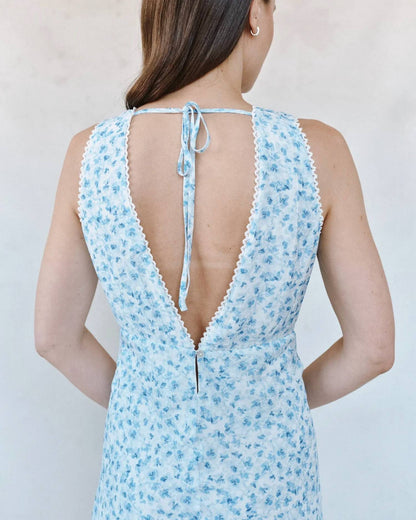 V-neck Tie Back Bias Maxi Dress