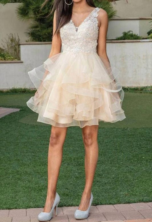 Lace V-neck Ruffled Cocktail Dress