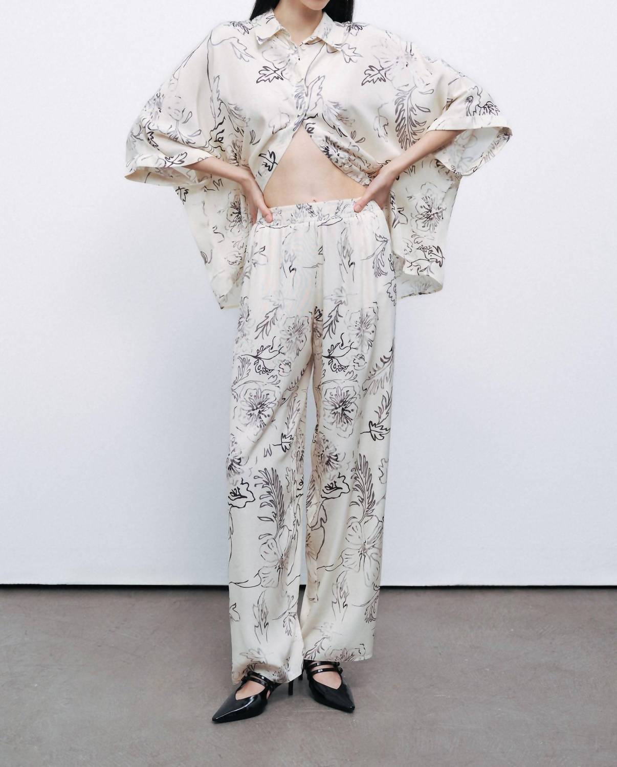 Luster Button Front Floral Blouse