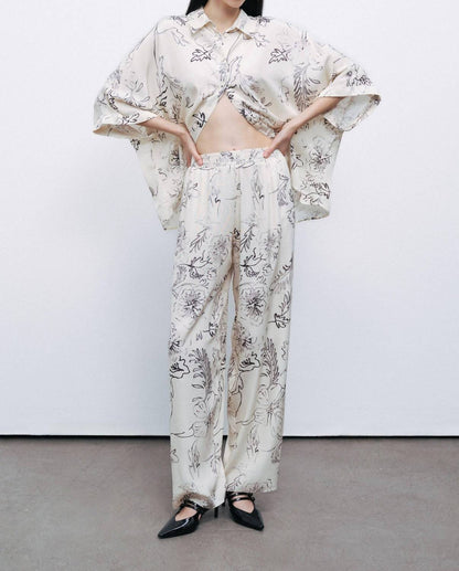 Luster Button Front Floral Blouse