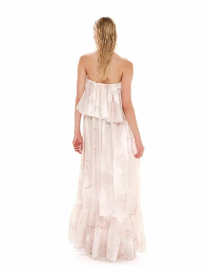 Kourbela - Abstract Silkiness Maxi Ruffled Strapless Dress - Rack Hunt