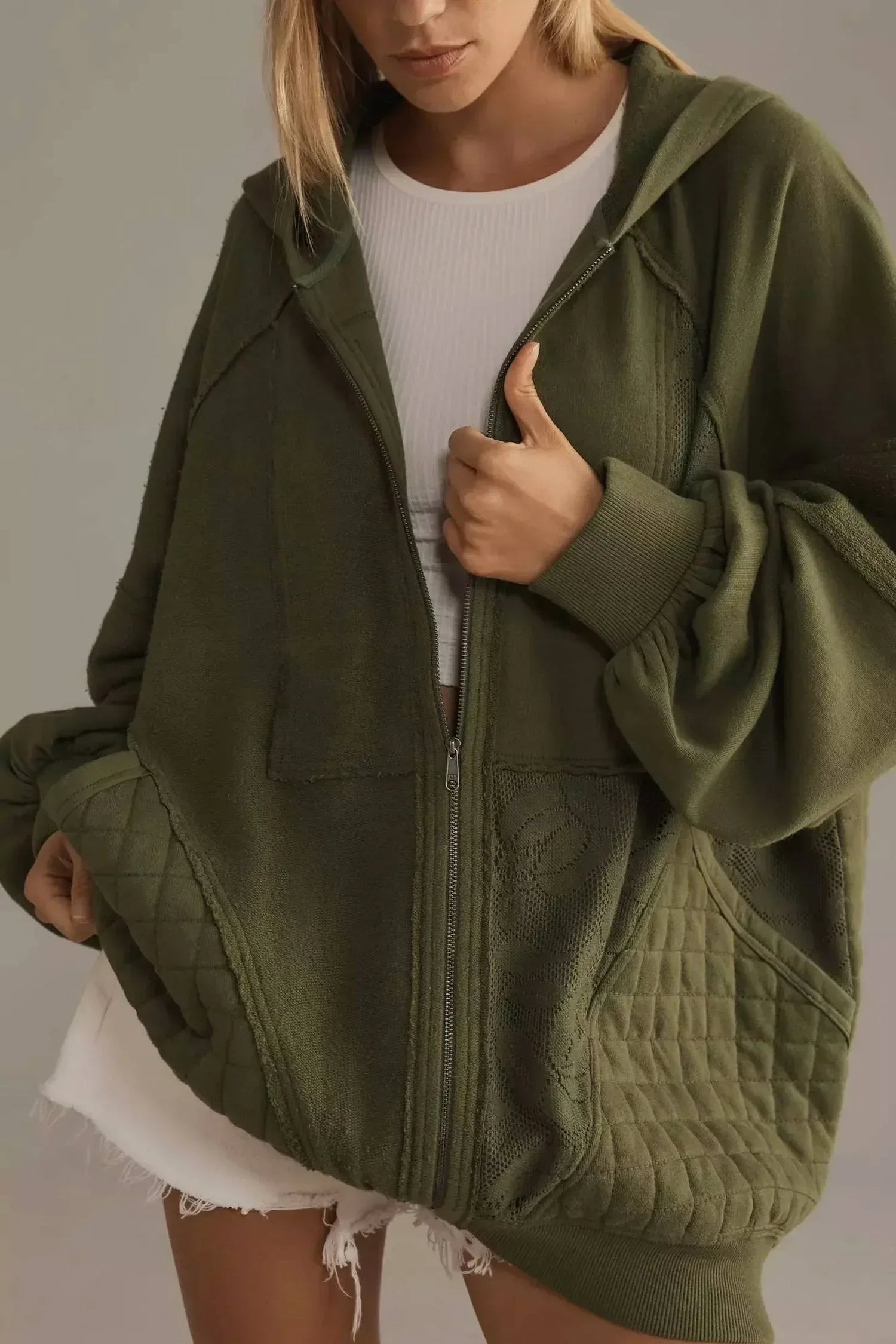 Pilcro - Mixed Print Full Zip Hooded Sweatshirt - Rack Hunt