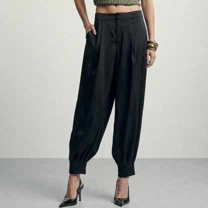 Pleated Satin Balloon Pants