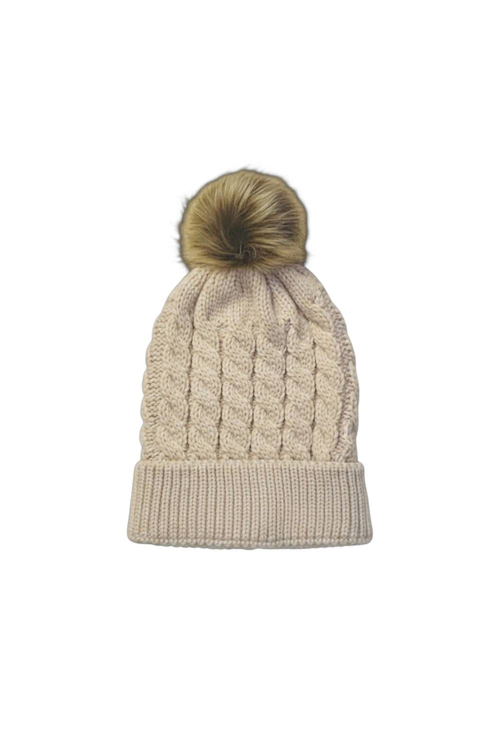Kid's Knit Beanie with Fur Pom Pom