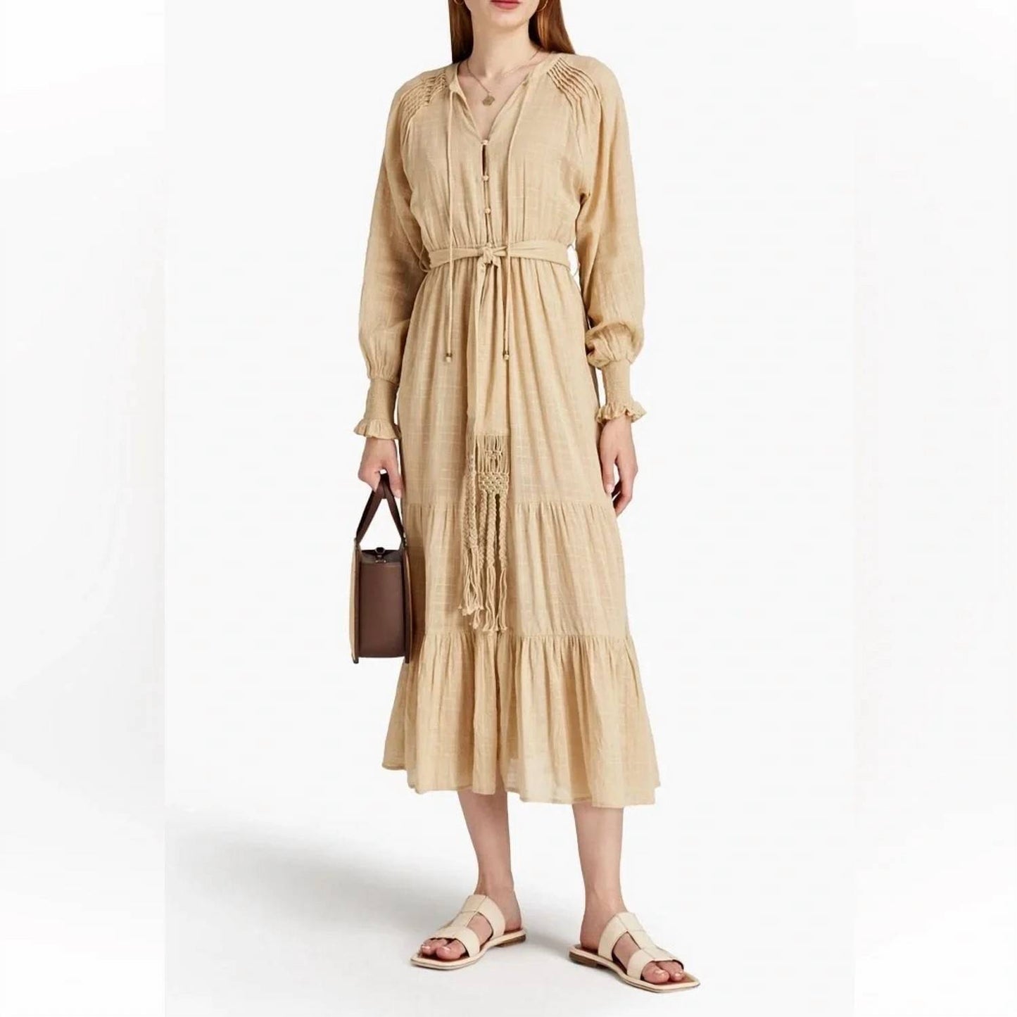 Emine Gathered Cotton Gauze Midi Dress