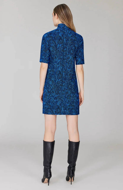 Paisley Stretch Jacquard Turtleneck Shift Dress