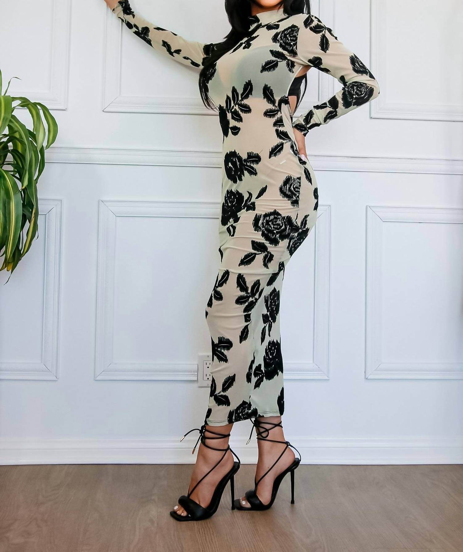 Little Secret Of Mine - Women's Sheer Long Sleeve Midi Dress - Rack Hunt -