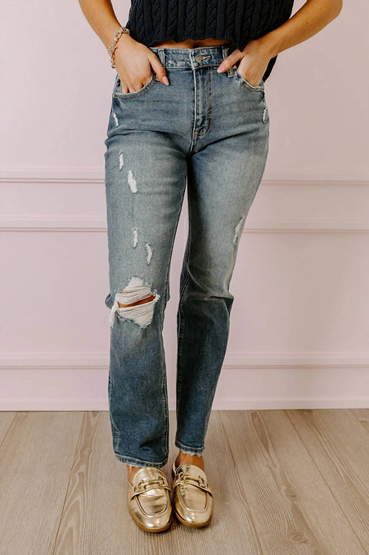 Reese High Waist Distressed Straight Leg Jeans