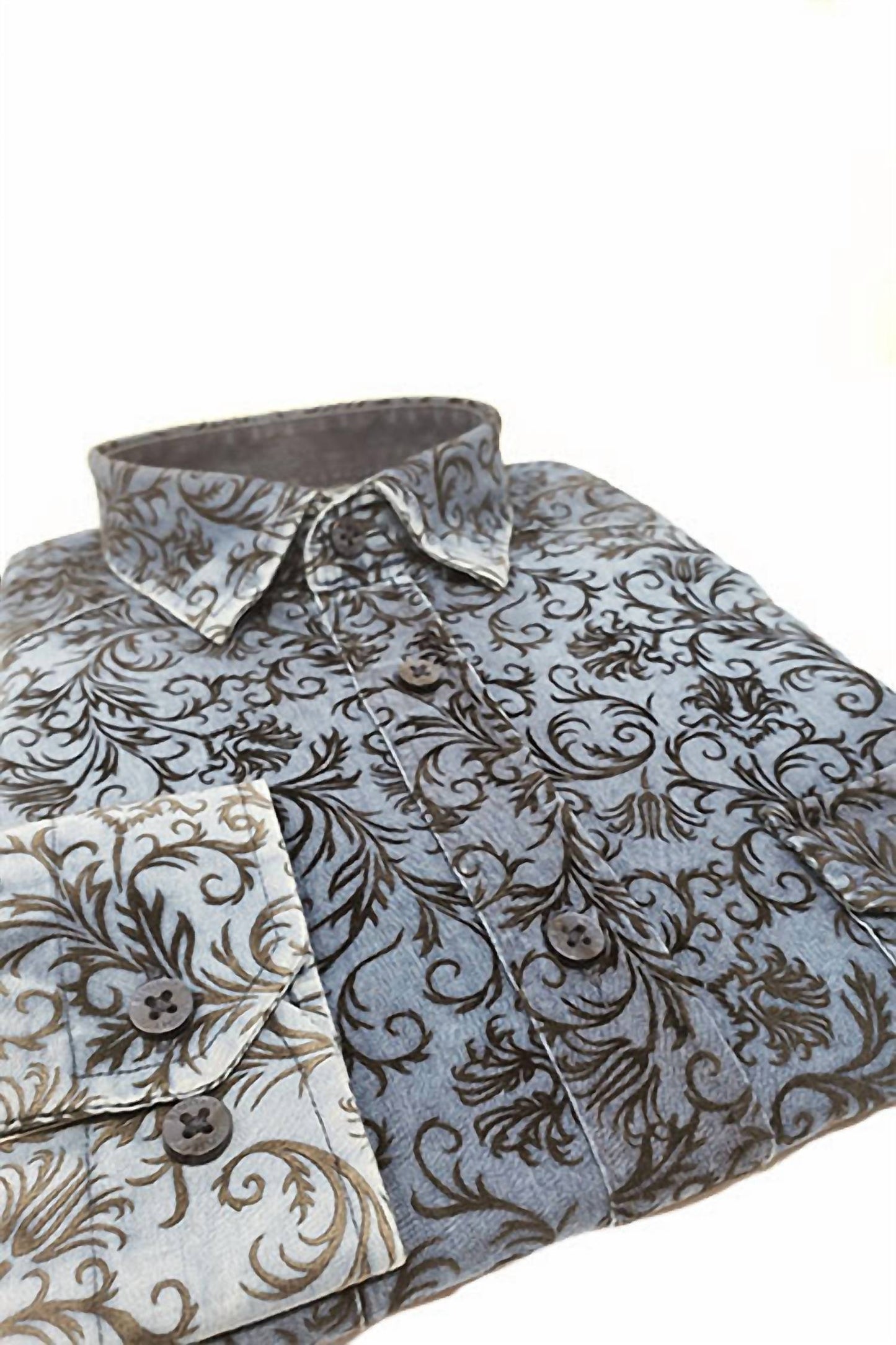 Men's Denim Button Down Shirt With Floral Flocking