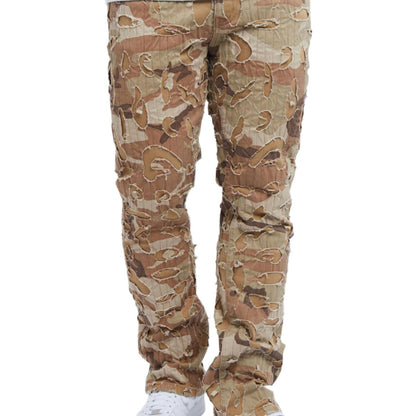 Franco Camo Shredded Denim Flare Jeans