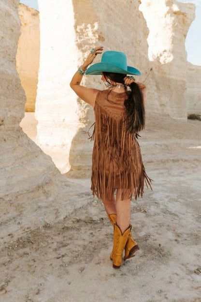 Western Fringe Suede-style Mini Dress