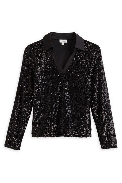 Sequin Long Sleeve Polo Top