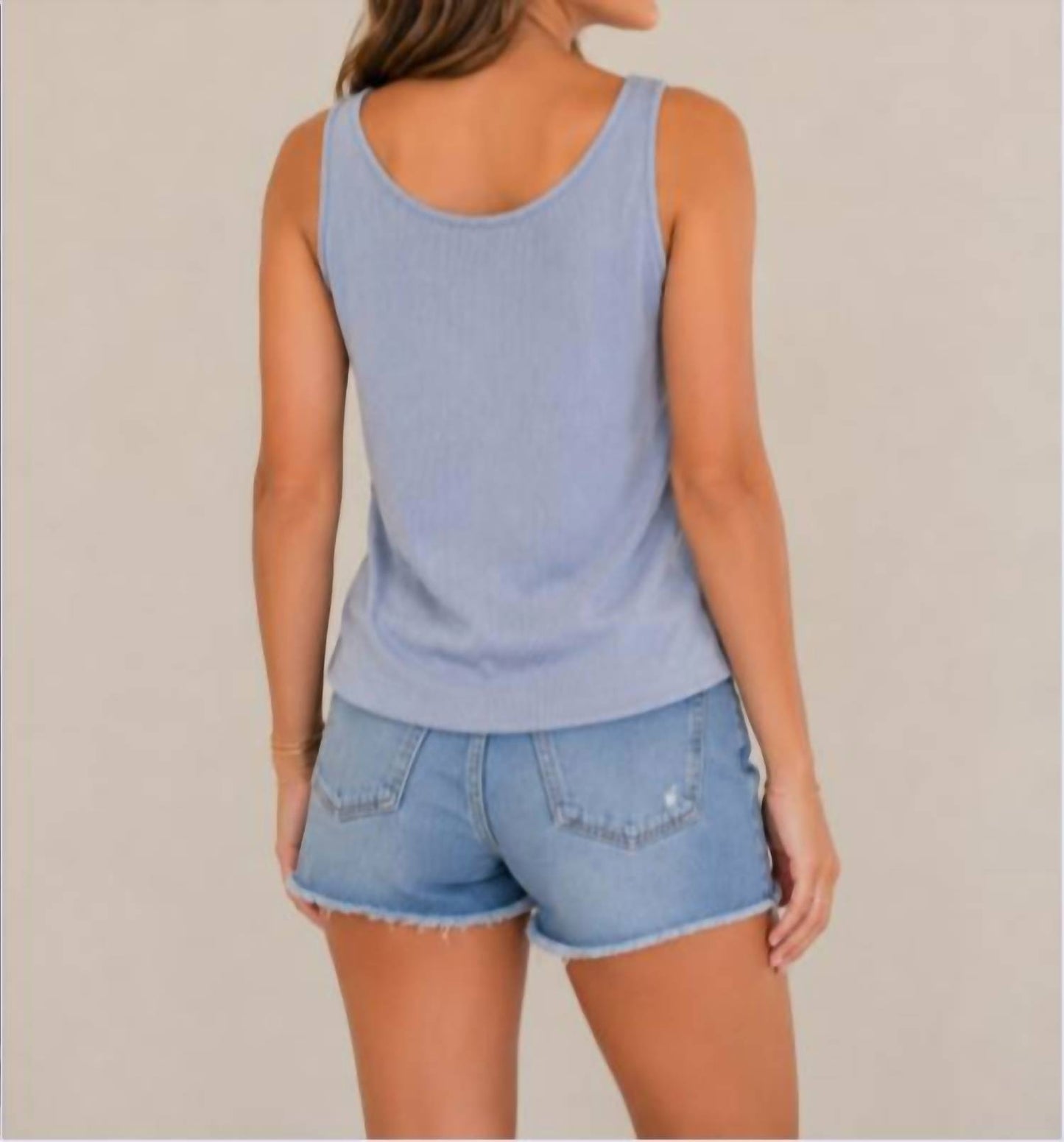 Ribbed Button Down V Tank
