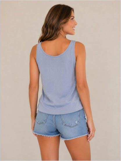 Ribbed Button Down V Tank
