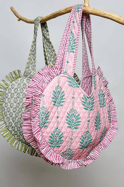 Heart Shaped Ruffle Edge Quilted Tote Bag