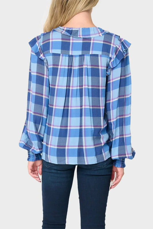 Gibsonlook - Plaid Ruffle Detail Long Sleeve Shirt - Rack Hunt