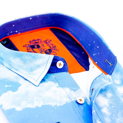 Men's Sky Print Button Down With Trim Shirt