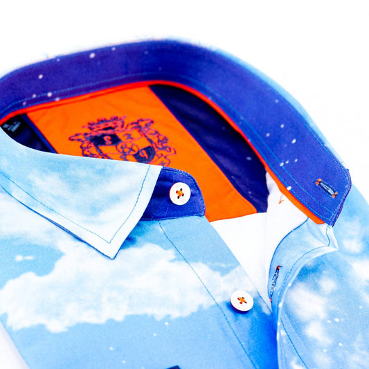 Men's Sky Print Button Down With Trim Shirt