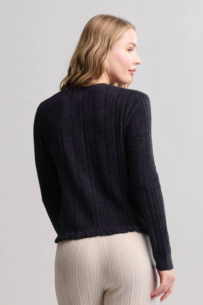 Cozychic Ultra Lite Cable Knit Cardigan With Ruffle