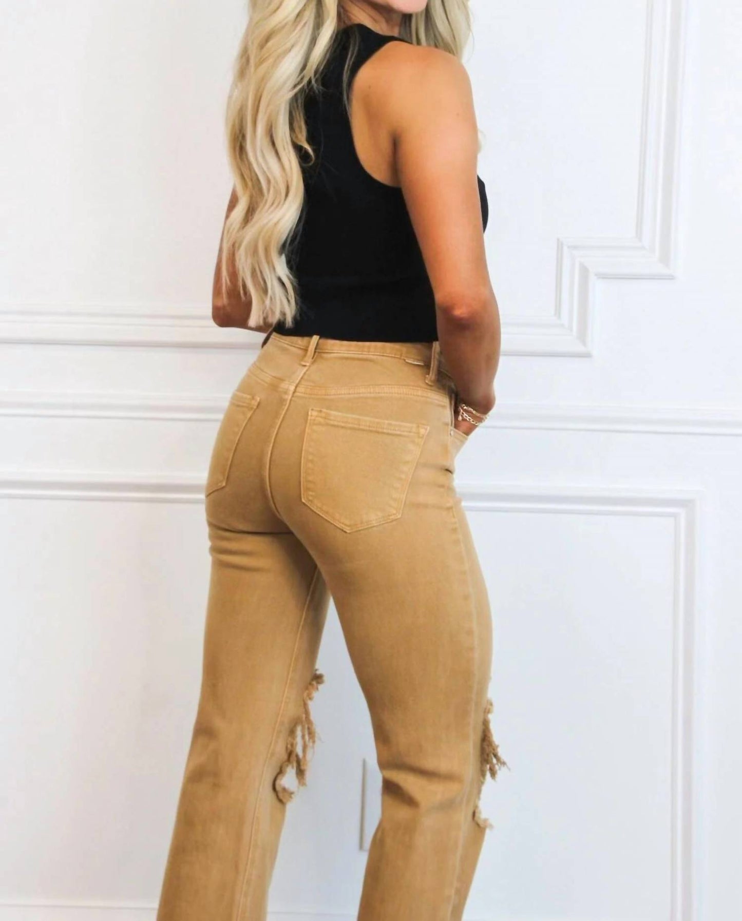 Riva Distressed High Rise Straight Jeans