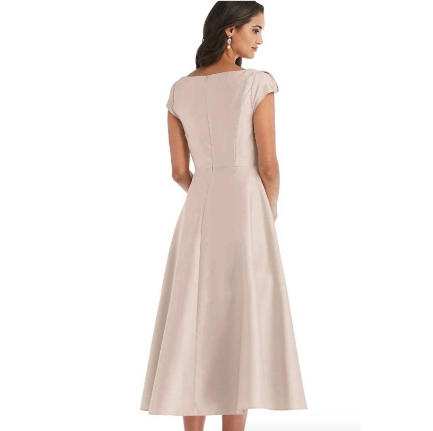 Satin Twill A-line Cap Sleeve Midi Dress