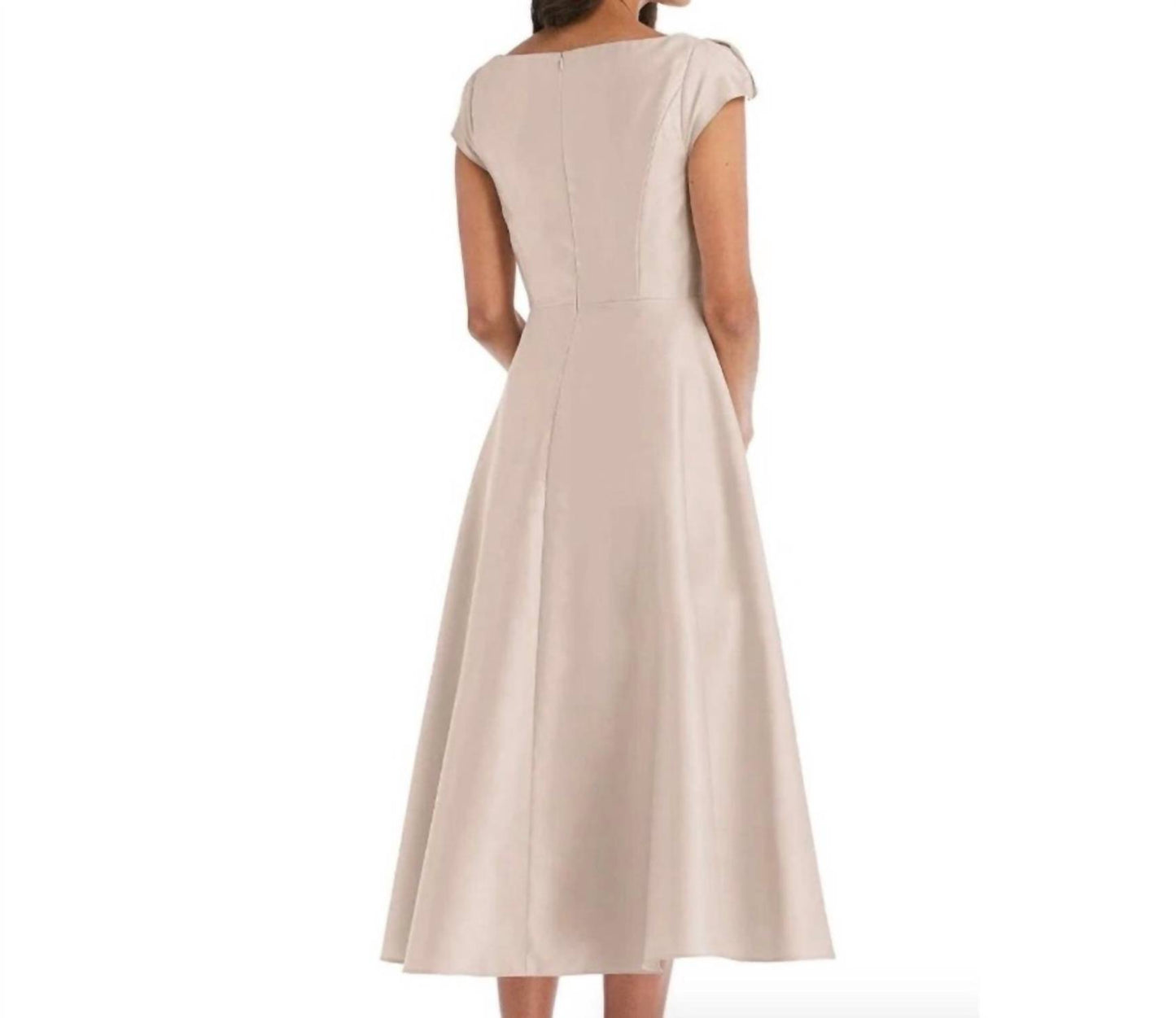 Satin Twill A-line Cap Sleeve Midi Dress