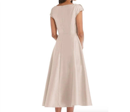Satin Twill A-line Cap Sleeve Midi Dress