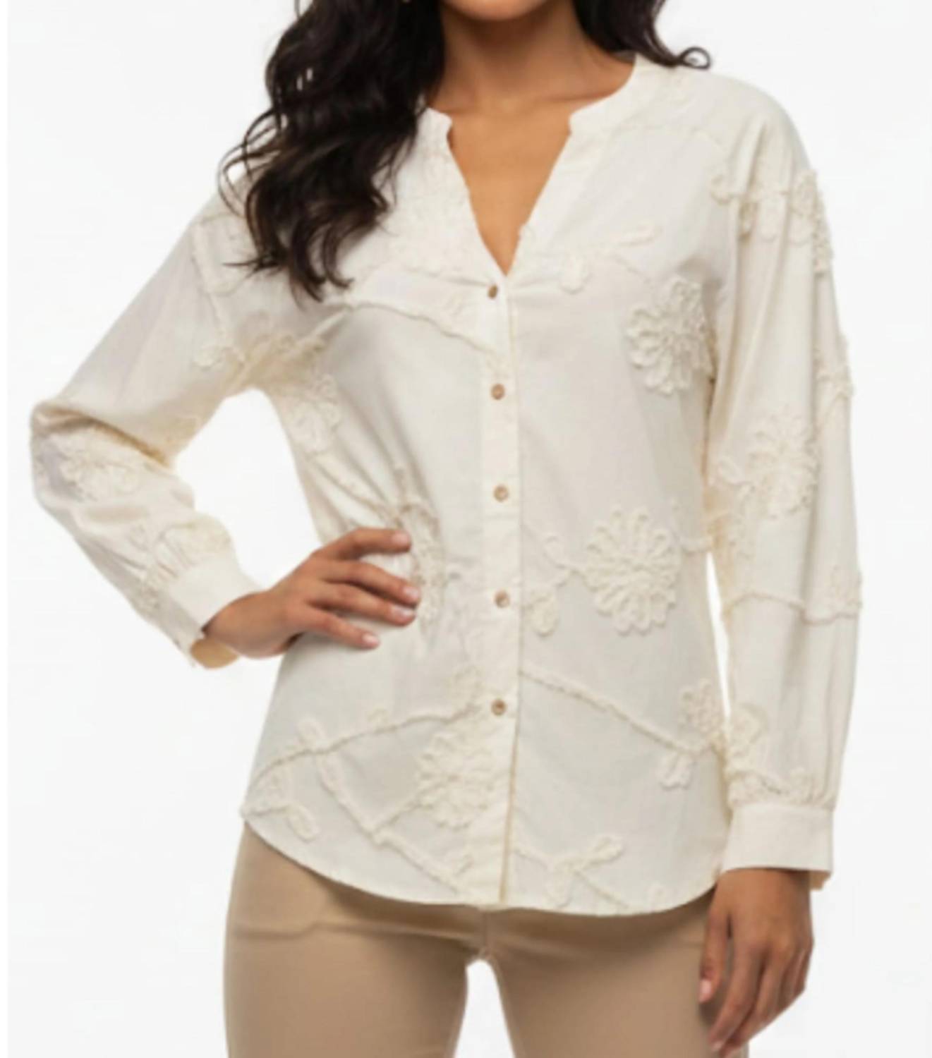 Embroidered Floral Button-down Blouse