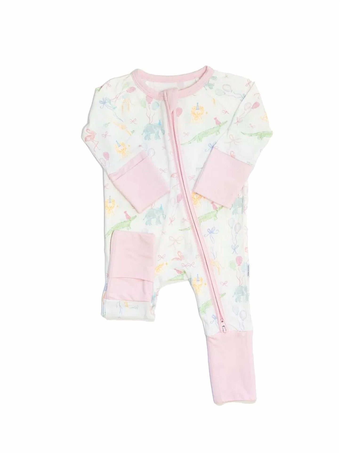 Kids Birthday Zoo Animals Bamboo Zip Sleep Romper