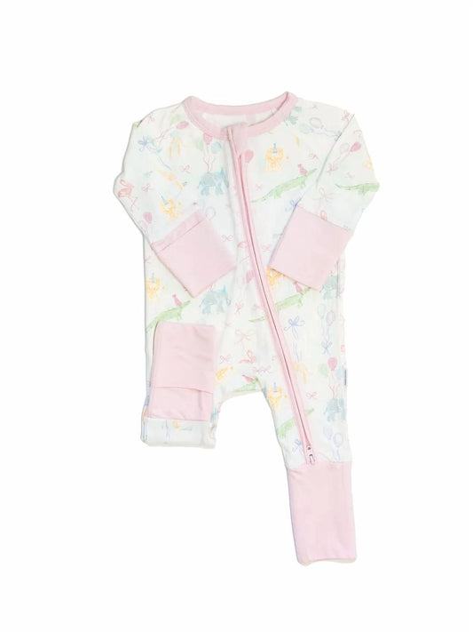Kids Birthday Zoo Animals Bamboo Zip Sleep Romper