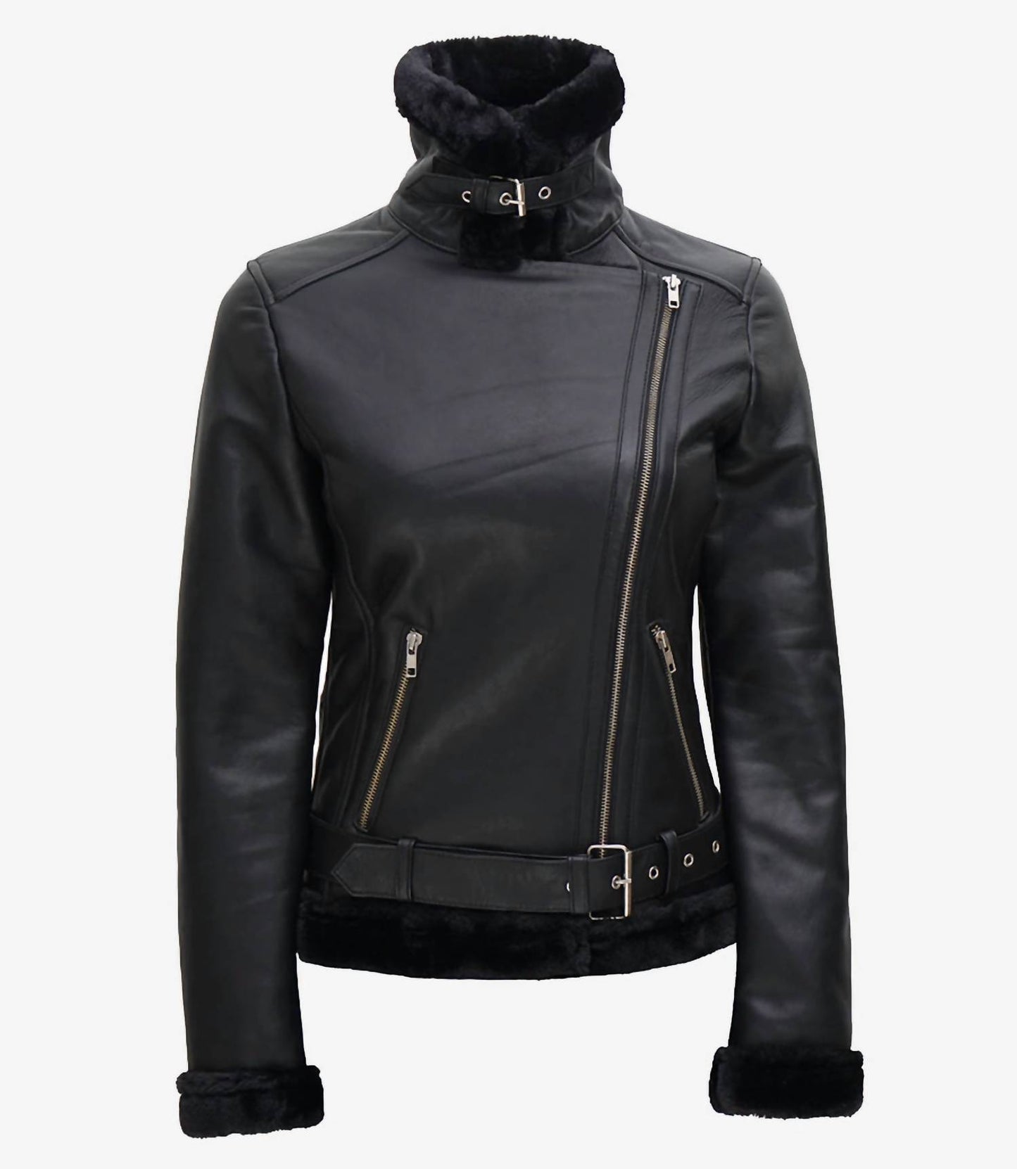 Asymmetrical Shearling Leather Jacket