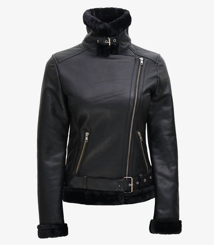 Asymmetrical Shearling Leather Jacket
