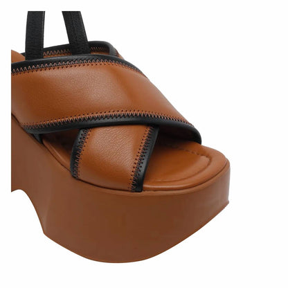 Women's Cognac Criss Cross Platform Sandal