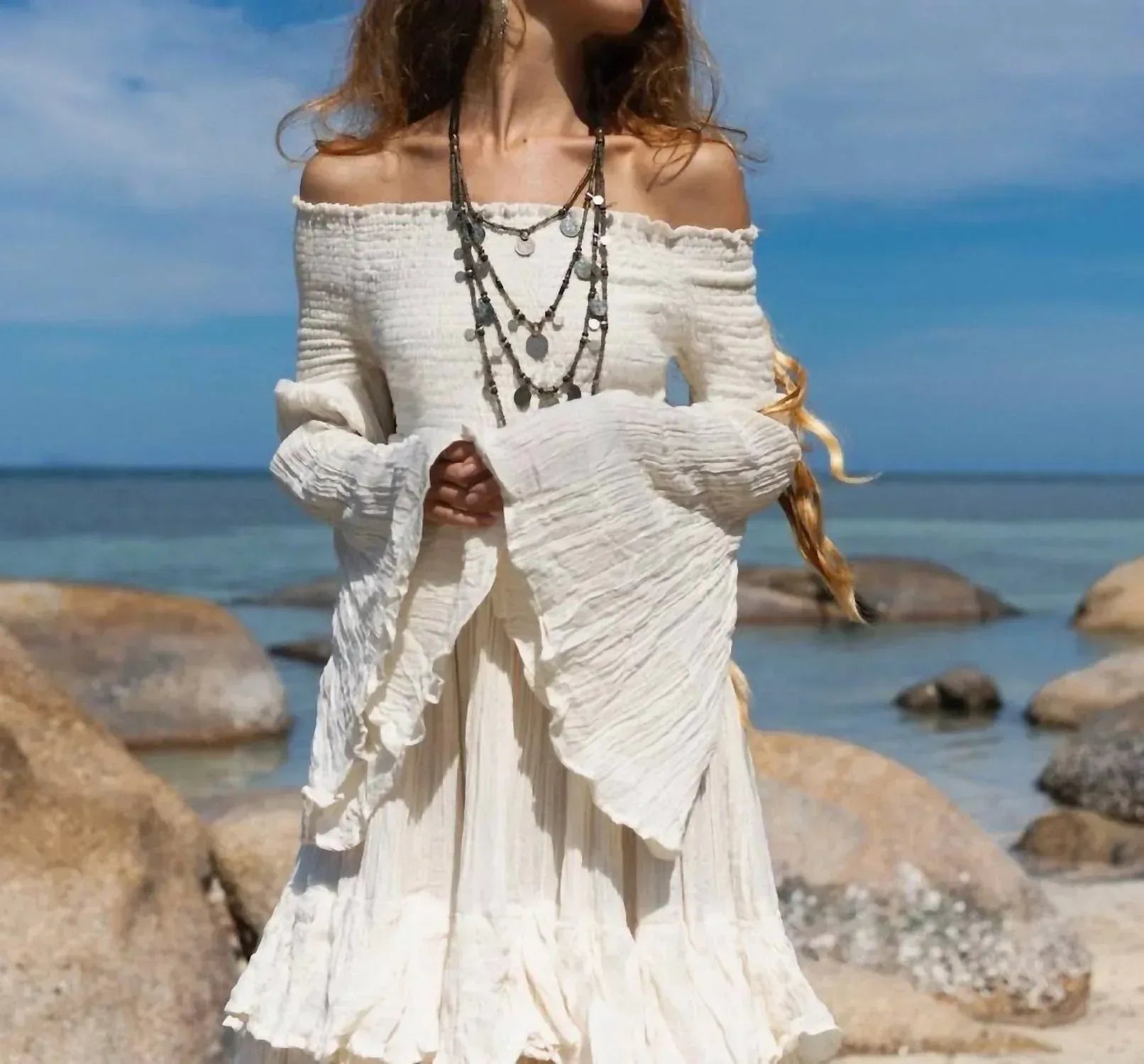 Zinnia Pearl - Women's Sexy Shoulders Maxi Dress - Rack Hunt