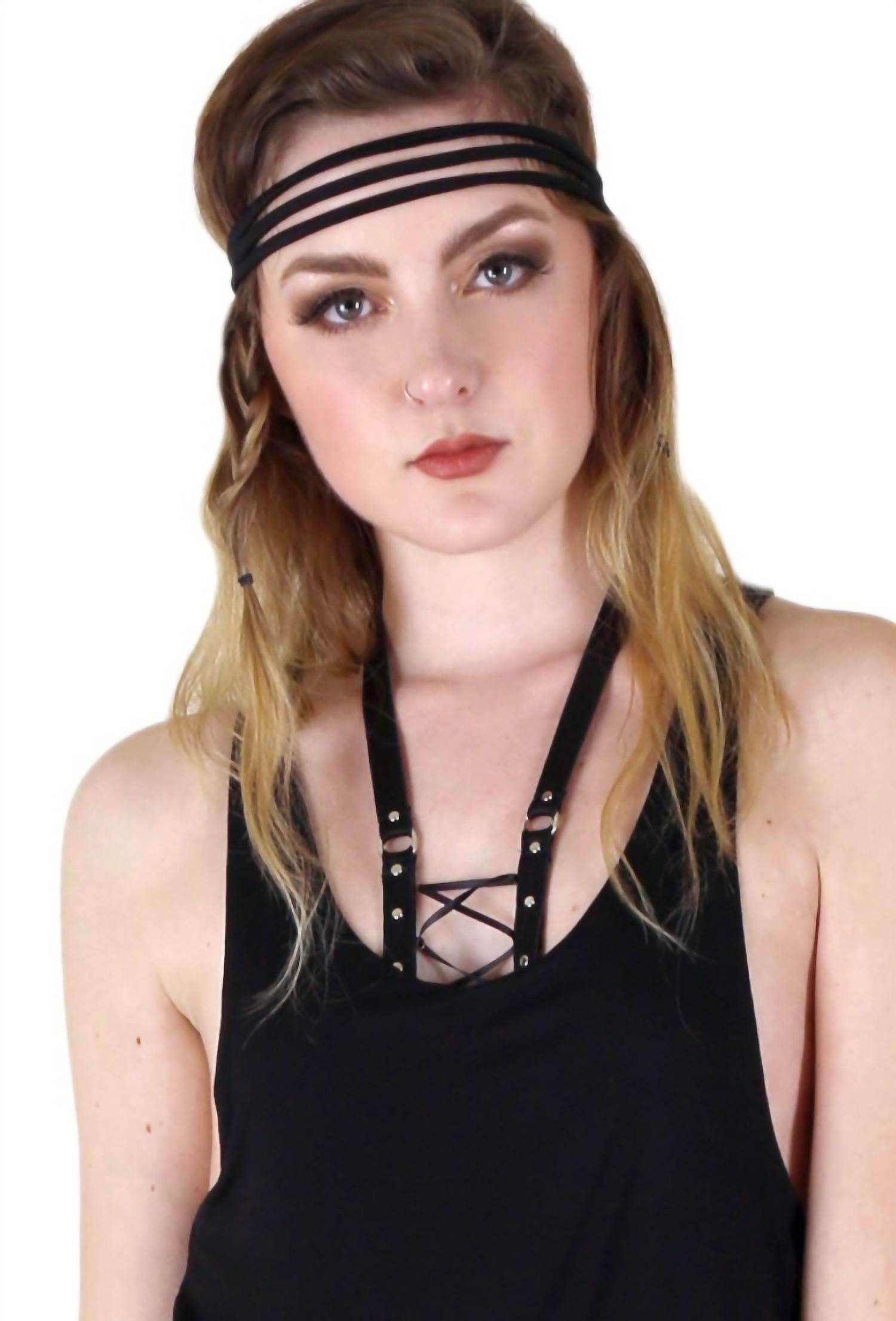 Tough Luv - Corset Lace Up Elastic Halter Harness - Rack Hunt -