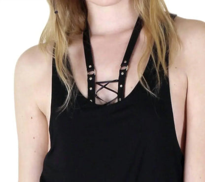 Tough Luv - Corset Lace Up Elastic Halter Harness - Rack Hunt
