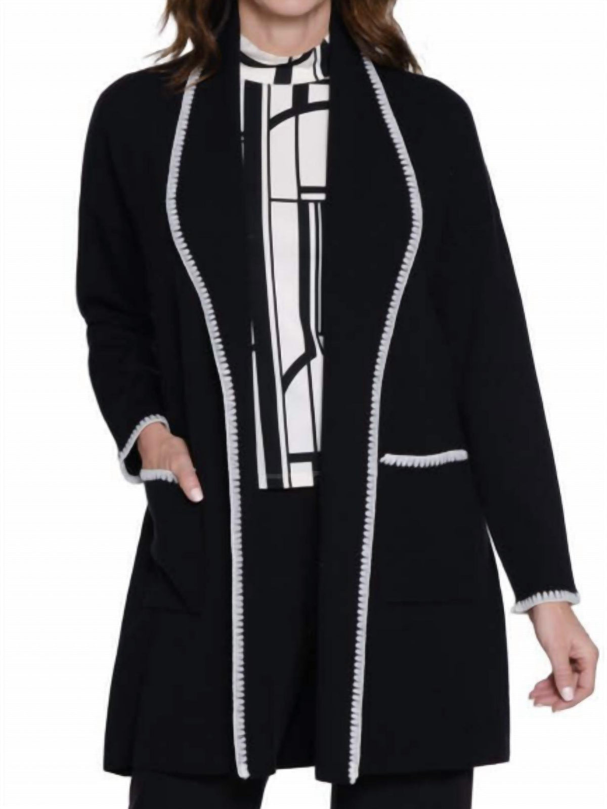 Open Front Cardigan With Crochet Trim