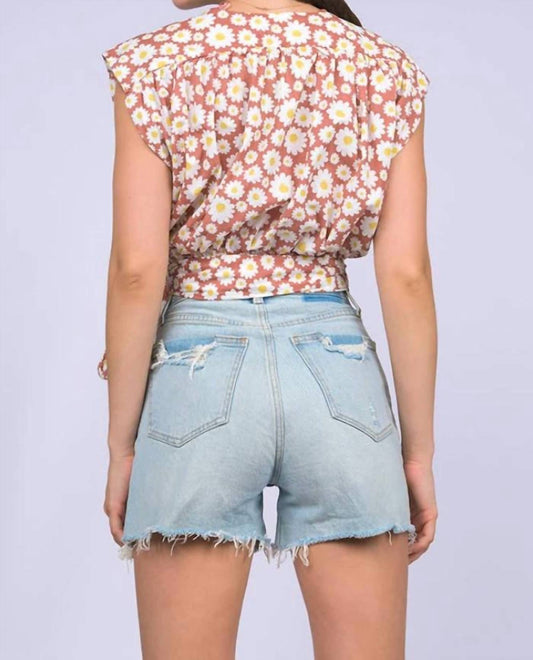 Women's Daisy Print Cotton Wrap Blouse