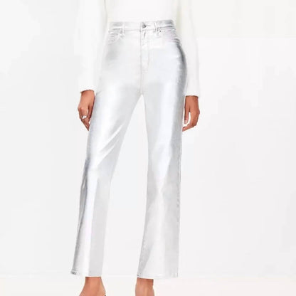 Coated High Rise Straight Leg Jeans