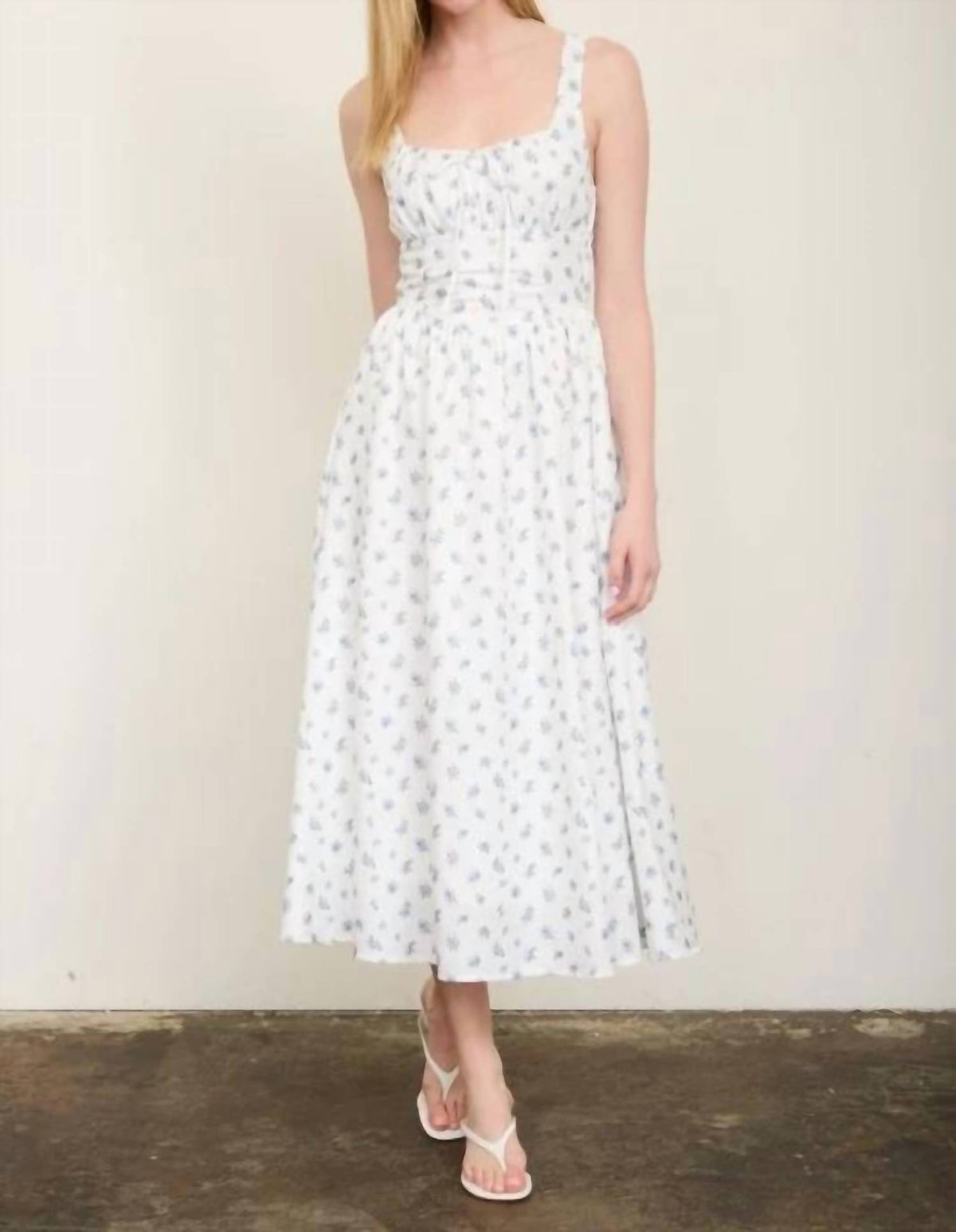 Floral Sleeveless Front Tie Corset Midi Dress