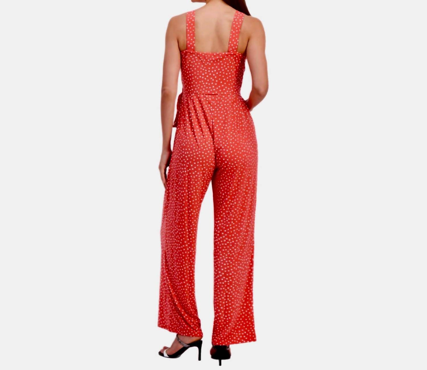 Polka Dot Wide Leg V-neck Jumpsuit