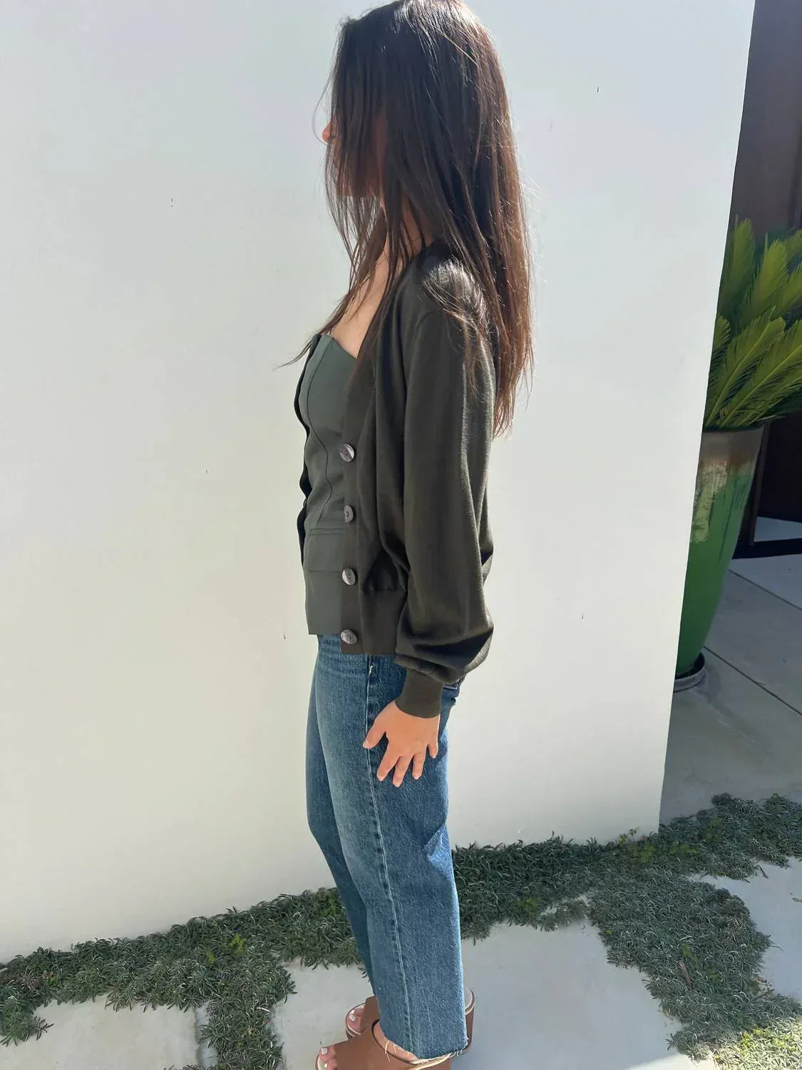 Aiblee - Button Down Olive Bustier Top - Rack Hunt