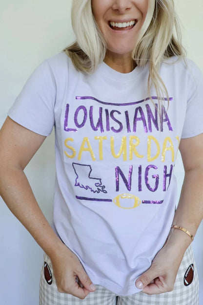 Women's Louisiana Saturday Night Sequin Game Day Tee
