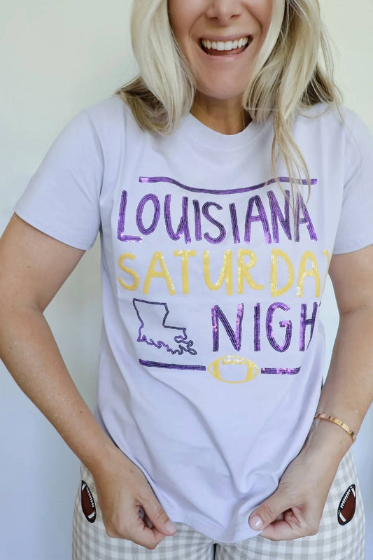 Women's Louisiana Saturday Night Sequin Game Day Tee