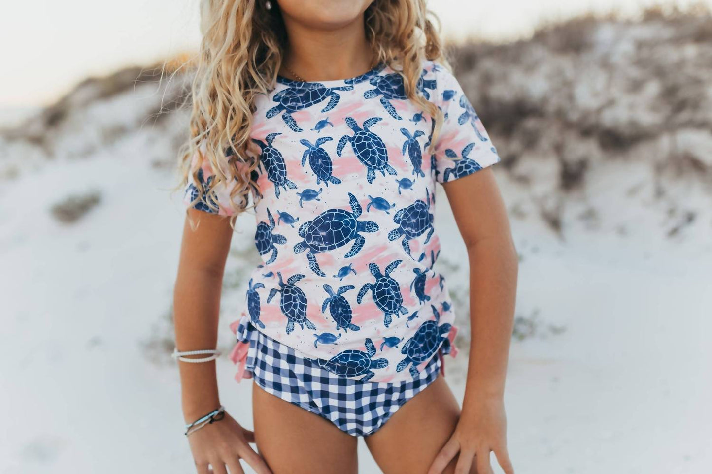 Kid's Sea Turtle Rash Guard Ruffle Swimsuit