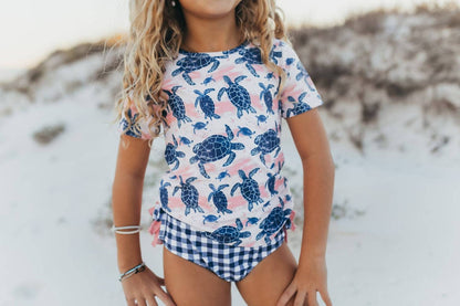 Kid's Sea Turtle Rash Guard Ruffle Swimsuit