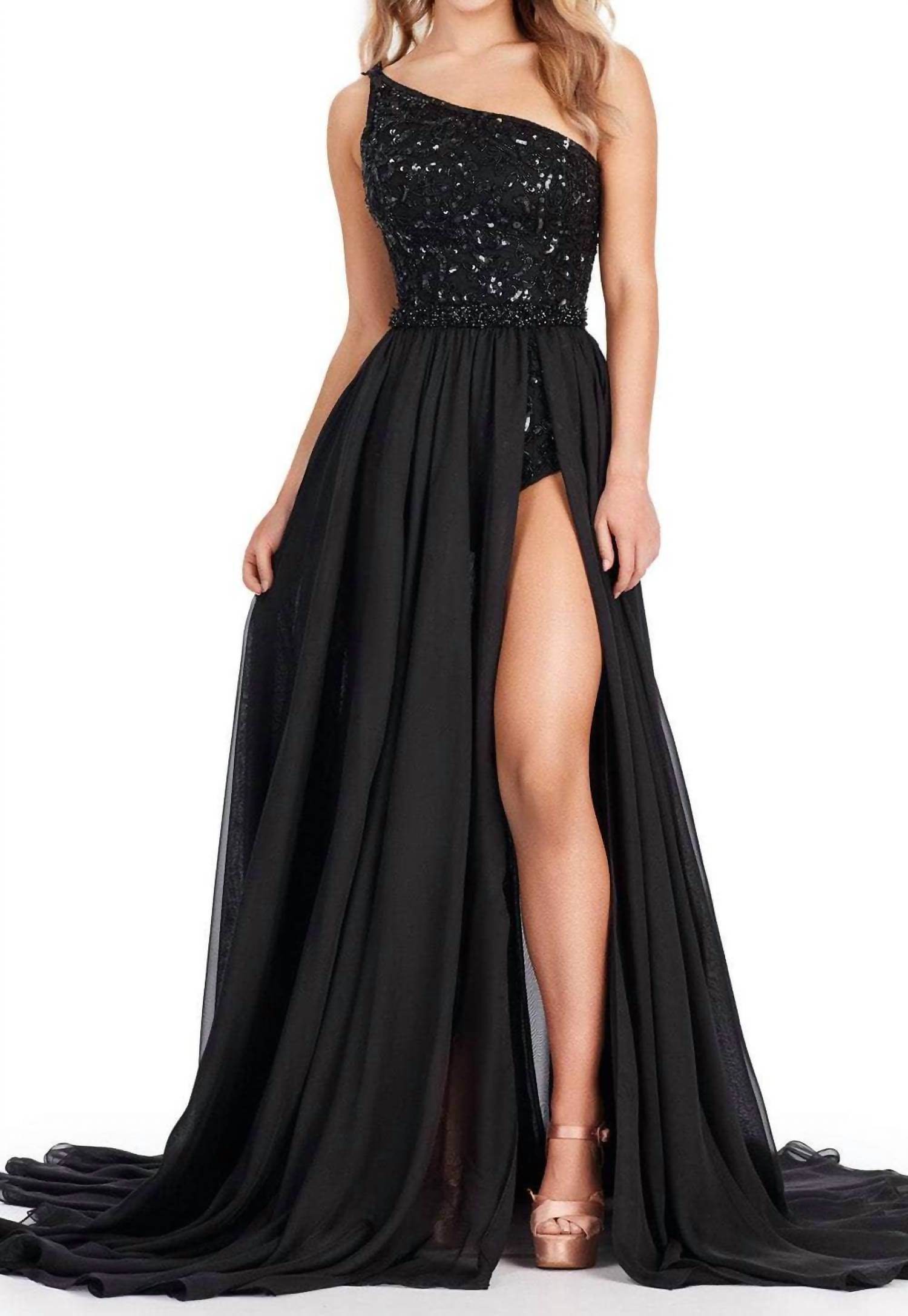 ASHLEYlauren - Beaded Bodysuit Prom Dress - Rack Hunt -