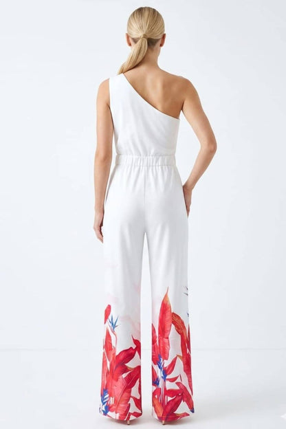 Crimson Tropical One-shoulder Wide-leg Jumpsuit