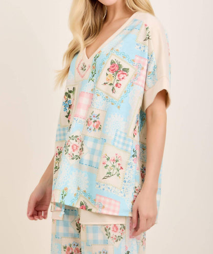 Rosy Nostalgia Terry V Neck Top And Pants Set
